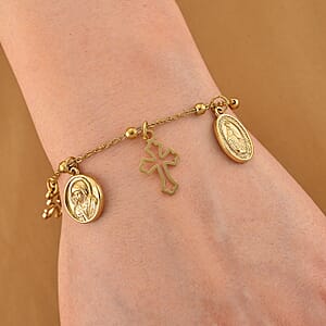 Multiple Devotional Charm Bracelet in ION Plated YG Stainless Steel (7.5-9.5In)
