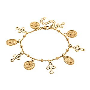 Multiple Devotional Charm Bracelet in ION Plated YG Stainless Steel (7.5-9.5In)