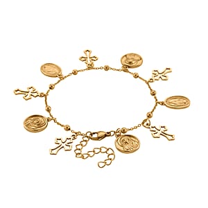 Multiple Devotional Charm Bracelet in ION Plated YG Stainless Steel (7.5-9.5In)