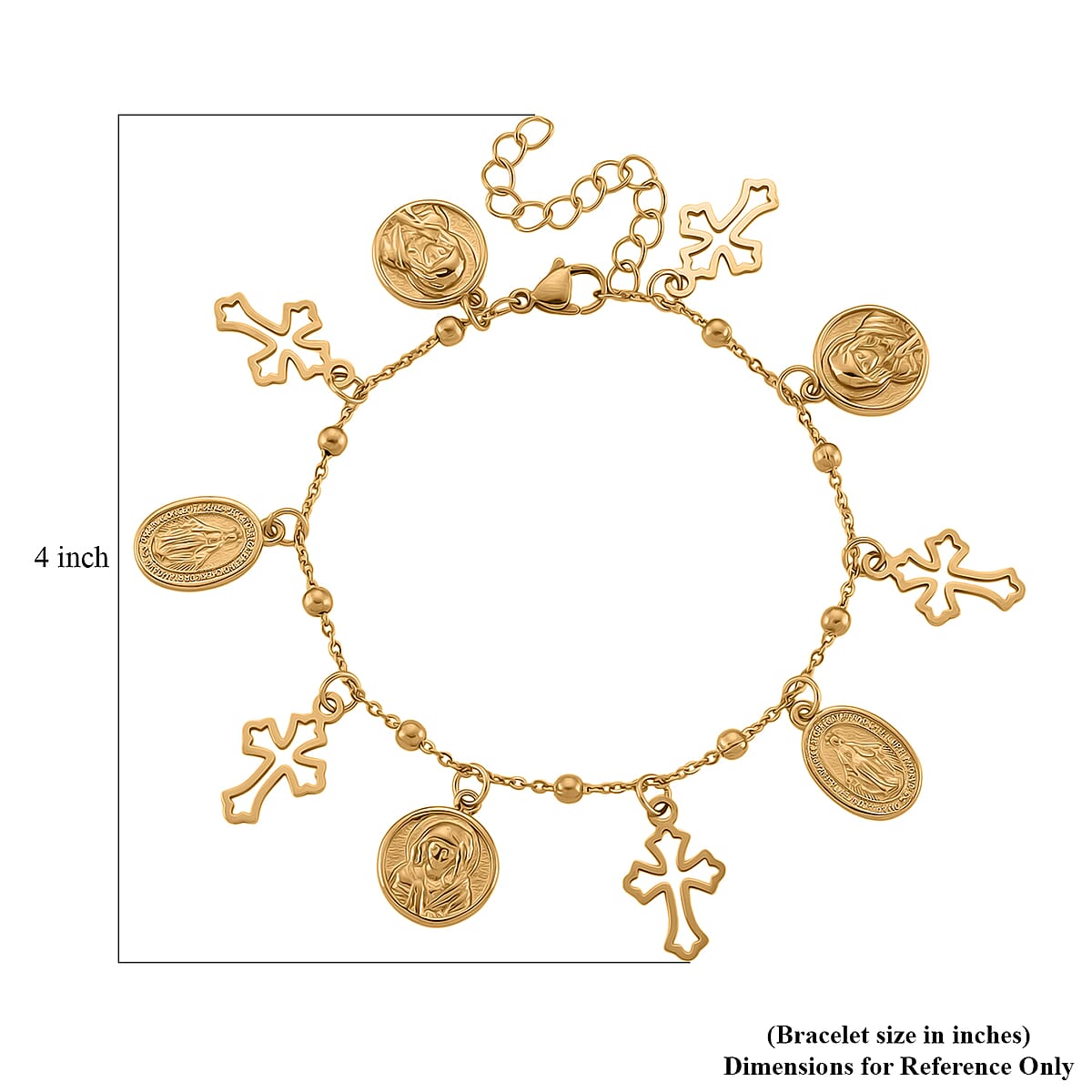 Multiple Devotional Charm Bracelet in ION Plated YG Stainless Steel (7.5-9.5In) image number 5