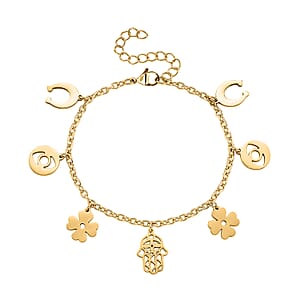 Multiple Symbolic Charms Bracelet in ION Plated YG Stainless Steel (7.50-9.50In)