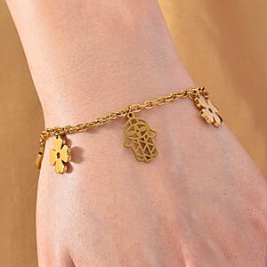 Multiple Symbolic Charms Bracelet in ION Plated YG Stainless Steel (7.50-9.50In)