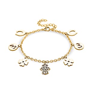 Multiple Symbolic Charms Bracelet in ION Plated YG Stainless Steel (7.50-9.50In)