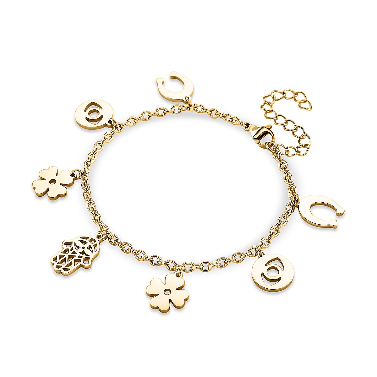 Multiple Symbolic Charms Bracelet in ION Plated YG Stainless Steel (7.50-9.50In) image number 3
