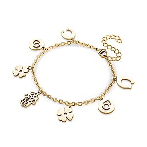 Multiple Symbolic Charms Bracelet in ION Plated YG Stainless Steel (7.50-9.50In)