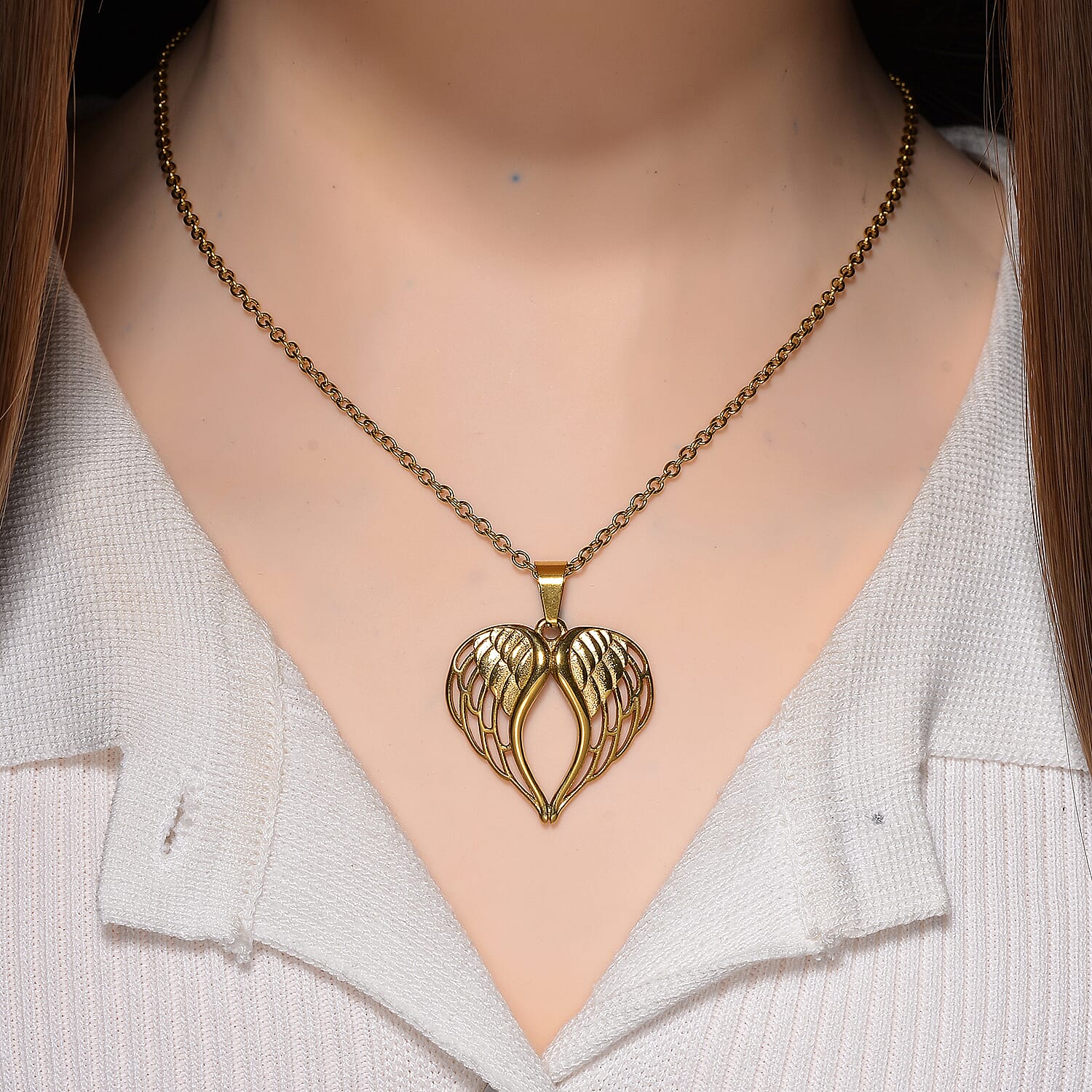 Angel Heart Pendant Necklace in ION Plated YG Stainless Steel 20-22 Inches