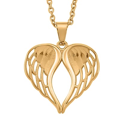 Angel Heart Pendant Necklace in ION Plated YG Stainless Steel 20-22 Inches
