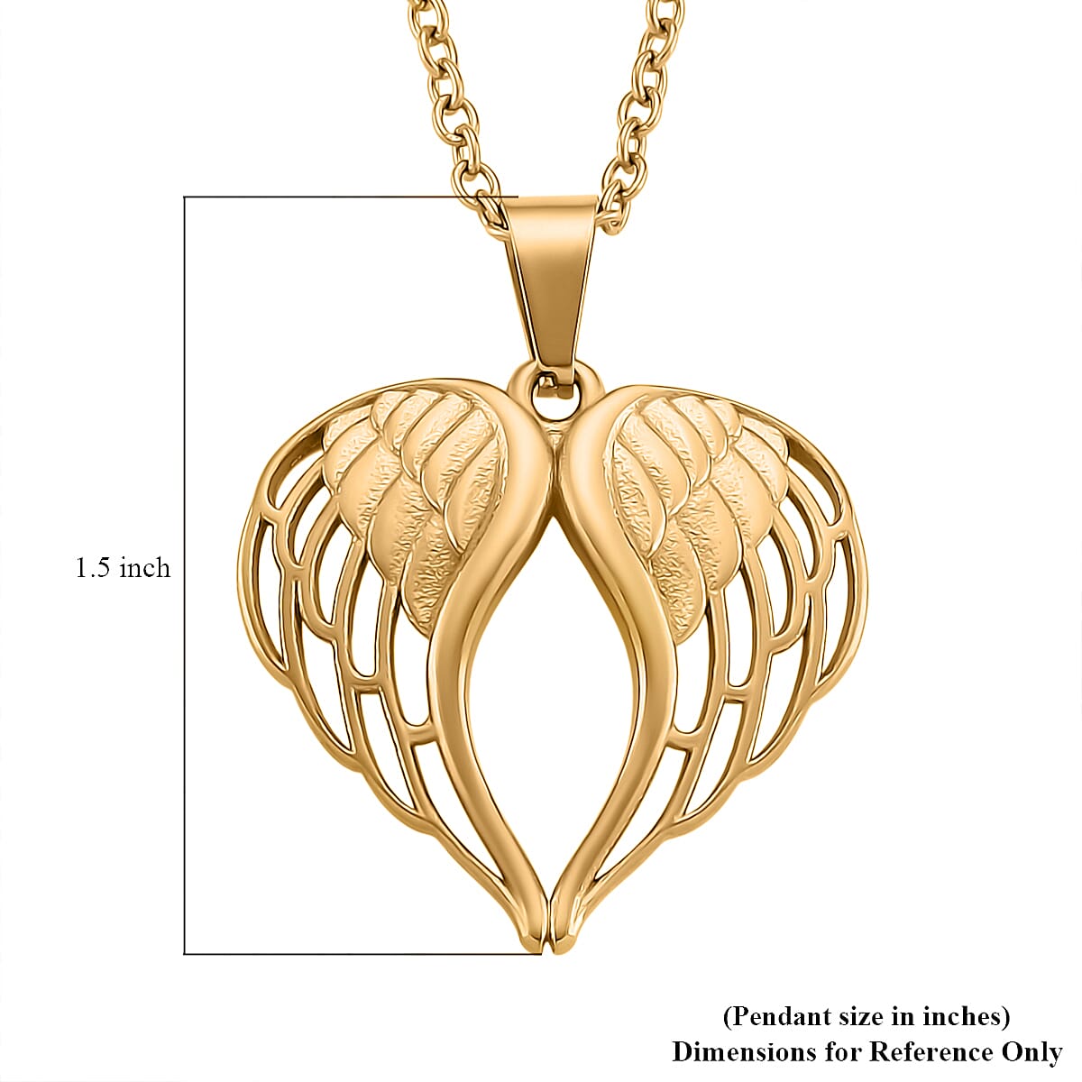 Angel Heart Pendant Necklace in ION Plated YG Stainless Steel 20-22 Inches