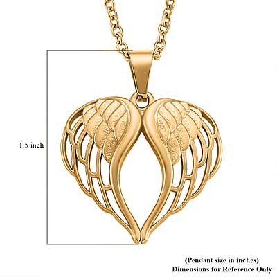 Angel Heart Pendant Necklace in ION Plated YG Stainless Steel 20-22 Inches