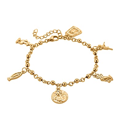 Faith & Symbol Charm Bracelet in ION Plated YG Stainless Steel (7.5-9.5In)