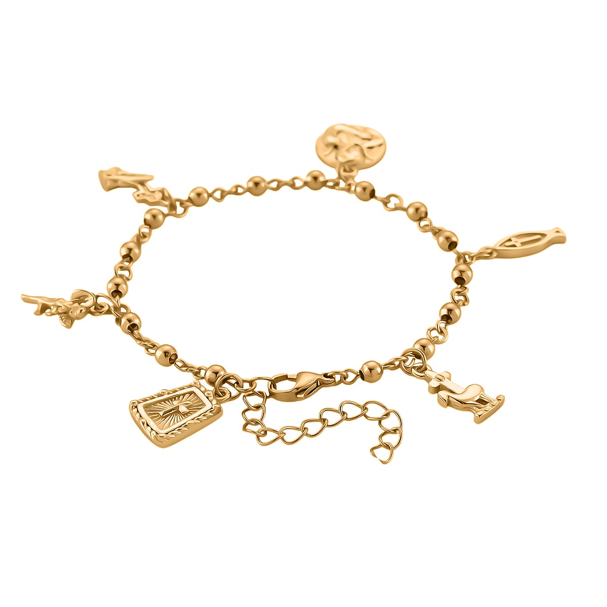 Faith & Symbol Charm Bracelet in ION Plated YG Stainless Steel (7.5-9.5In) image number 3