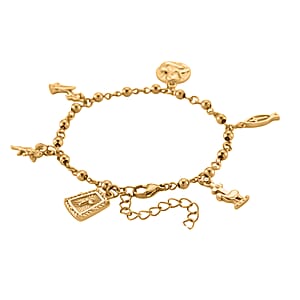 Faith & Symbol Charm Bracelet in ION Plated YG Stainless Steel (7.5-9.5In)