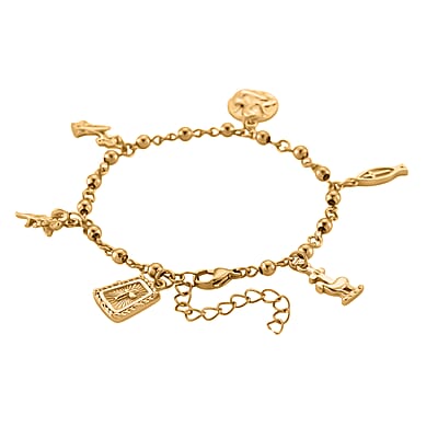 Faith & Symbol Charm Bracelet in ION Plated YG Stainless Steel (7.5-9.5In)