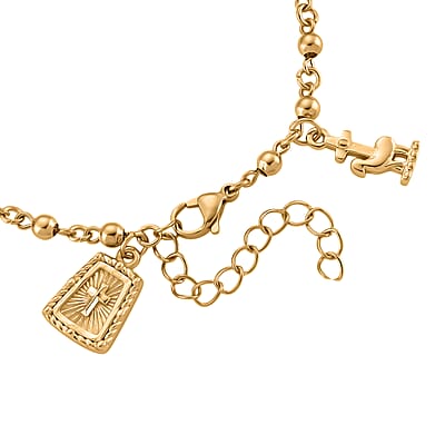 Faith & Symbol Charm Bracelet in ION Plated YG Stainless Steel (7.5-9.5In)