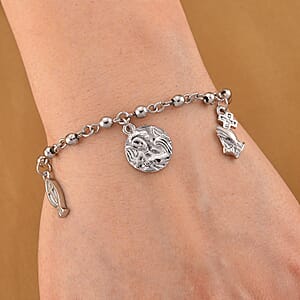 Faith & Symbol Charm Bracelet in Stainless Steel (7.5-9.5In)