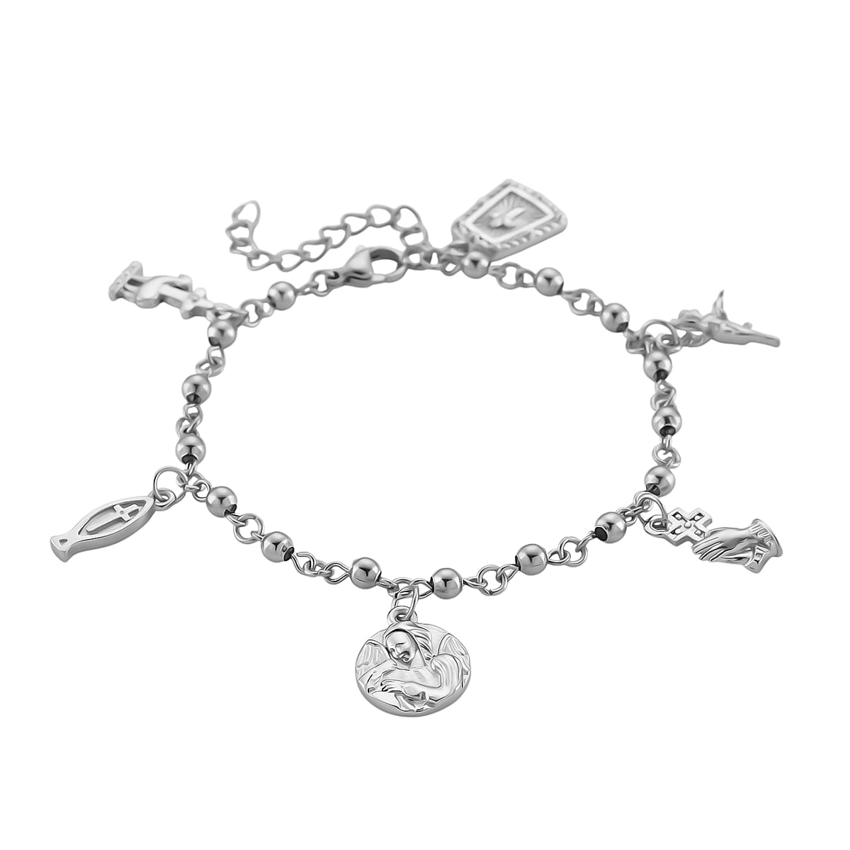 Faith & Symbol Charm Bracelet in Stainless Steel (7.5-9.5In) image number 2
