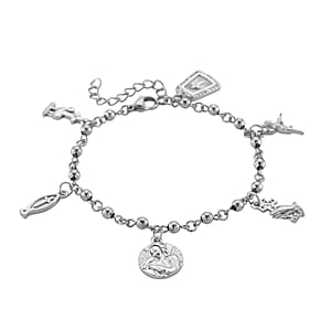 Faith & Symbol Charm Bracelet in Stainless Steel (7.5-9.5In)