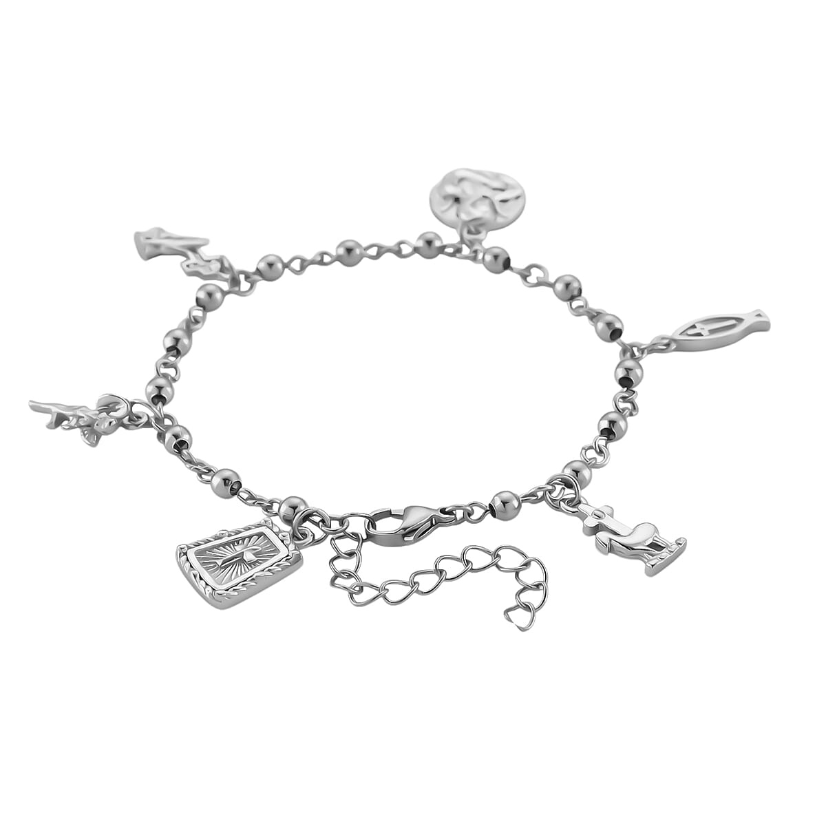 Faith & Symbol Charm Bracelet in Stainless Steel (7.5-9.5In) image number 3