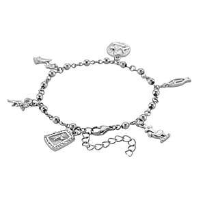 Faith & Symbol Charm Bracelet in Stainless Steel (7.5-9.5In)