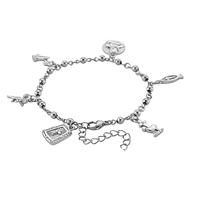Faith & Symbol Charm Bracelet in Stainless Steel (7.5-9.5In)