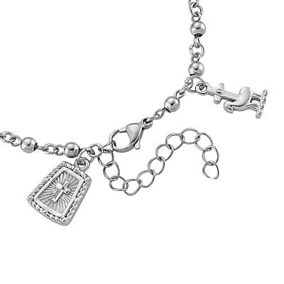Faith & Symbol Charm Bracelet in Stainless Steel (7.5-9.5In)