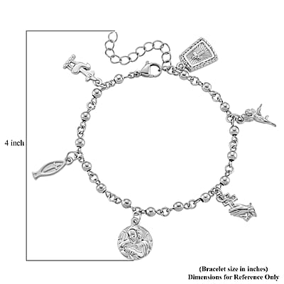 Faith & Symbol Charm Bracelet in Stainless Steel (7.5-9.5In)