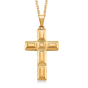 Geometric Cross Pendant Necklace in ION Plated YG Stainless Steel 20-22 Inches