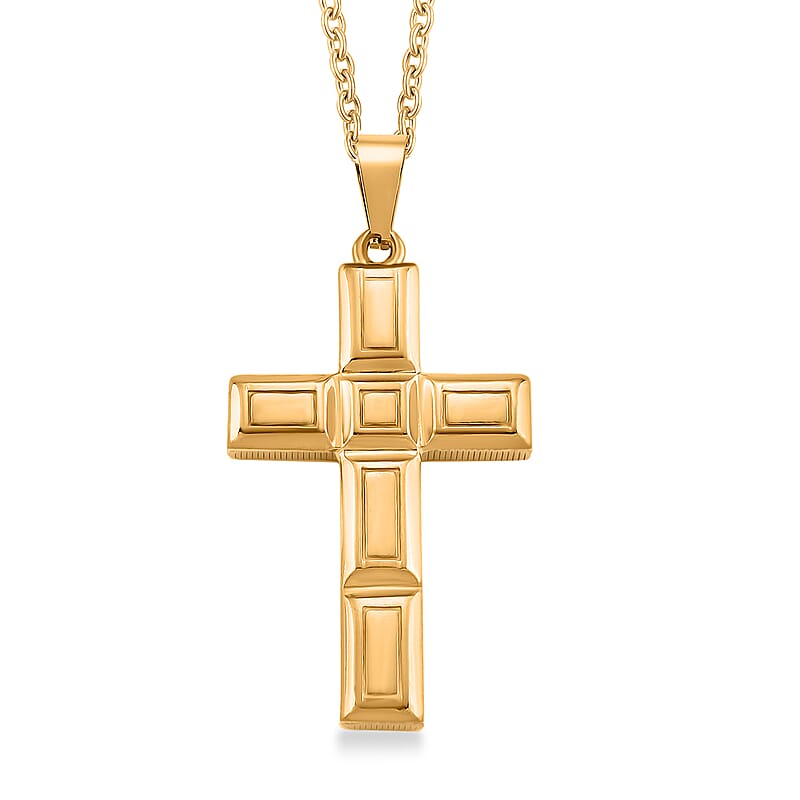 Geometric Cross Pendant Necklace in ION Plated YG Stainless Steel 20-22 Inches