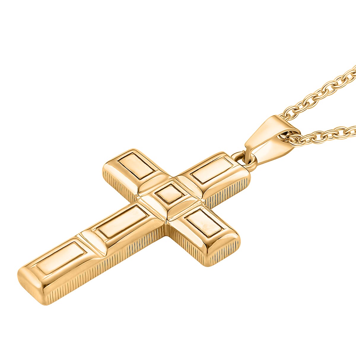 Geometric Cross Pendant Necklace in ION Plated YG Stainless Steel 20-22 Inches image number 2