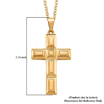 Geometric Cross Pendant Necklace in ION Plated YG Stainless Steel 20-22 Inches