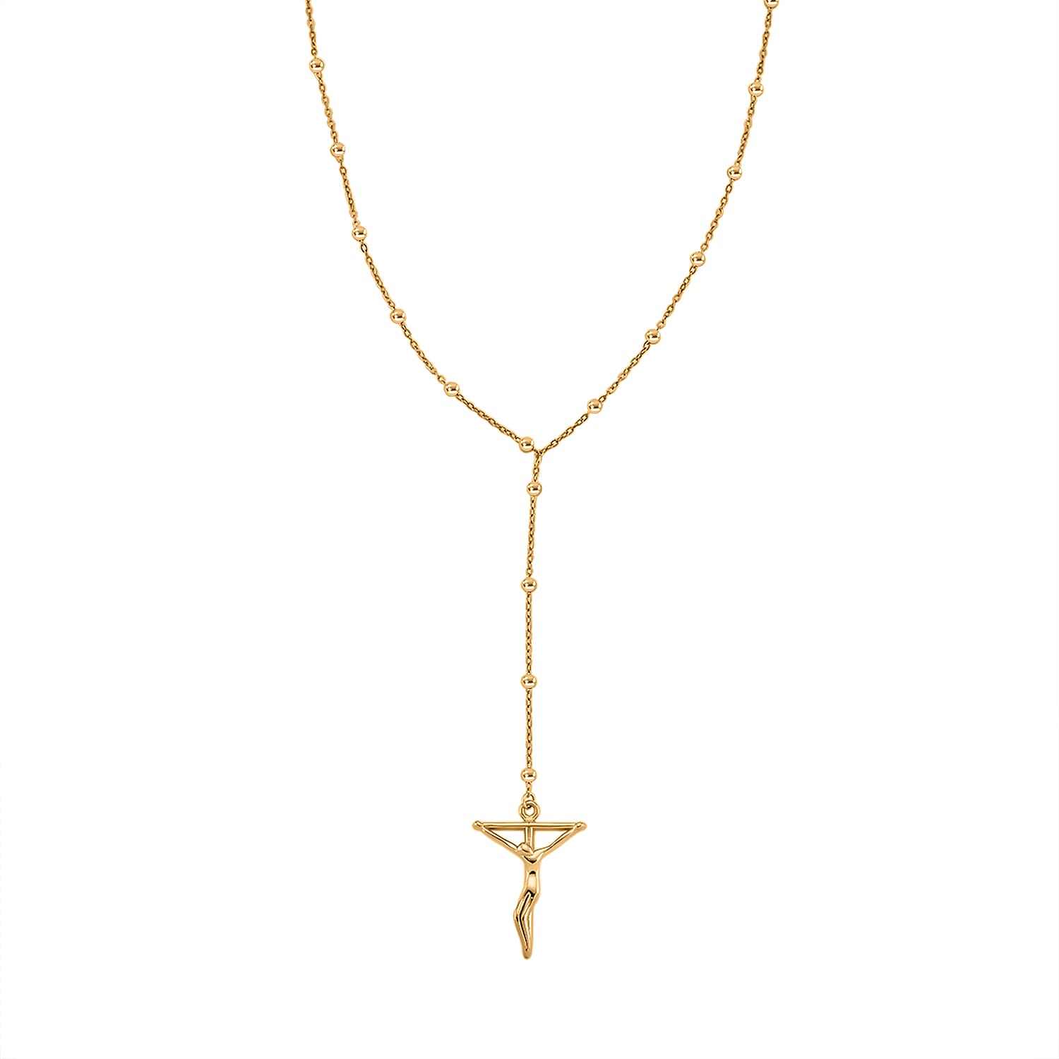 Crucifix Beaded Necklace in ION Plated YG Stainless Steel 36 Inches