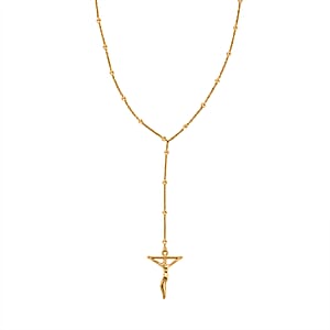 Crucifix Beaded Necklace in ION Plated YG Stainless Steel 36 Inches