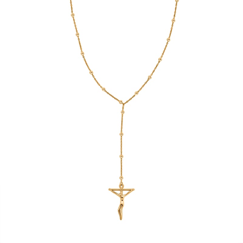 Crucifix Beaded Necklace in ION Plated YG Stainless Steel 36 Inches