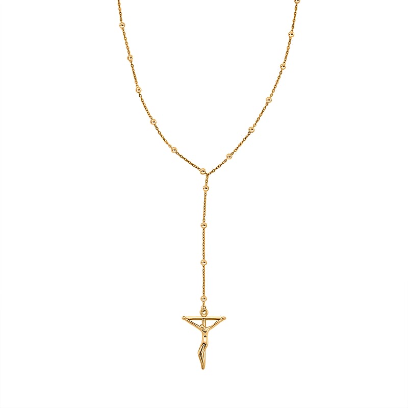 Crucifix Beaded Necklace in ION Plated YG Stainless Steel 36 Inches