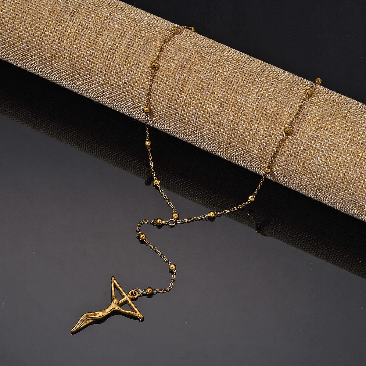 Crucifix Beaded Necklace in ION Plated YG Stainless Steel 36 Inches image number 1