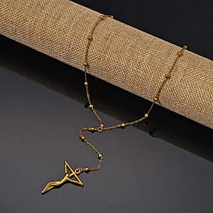 Crucifix Beaded Necklace in ION Plated YG Stainless Steel 36 Inches