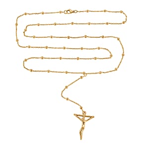 Crucifix Beaded Necklace in ION Plated YG Stainless Steel 36 Inches