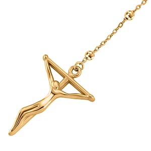 Crucifix Beaded Necklace in ION Plated YG Stainless Steel 36 Inches