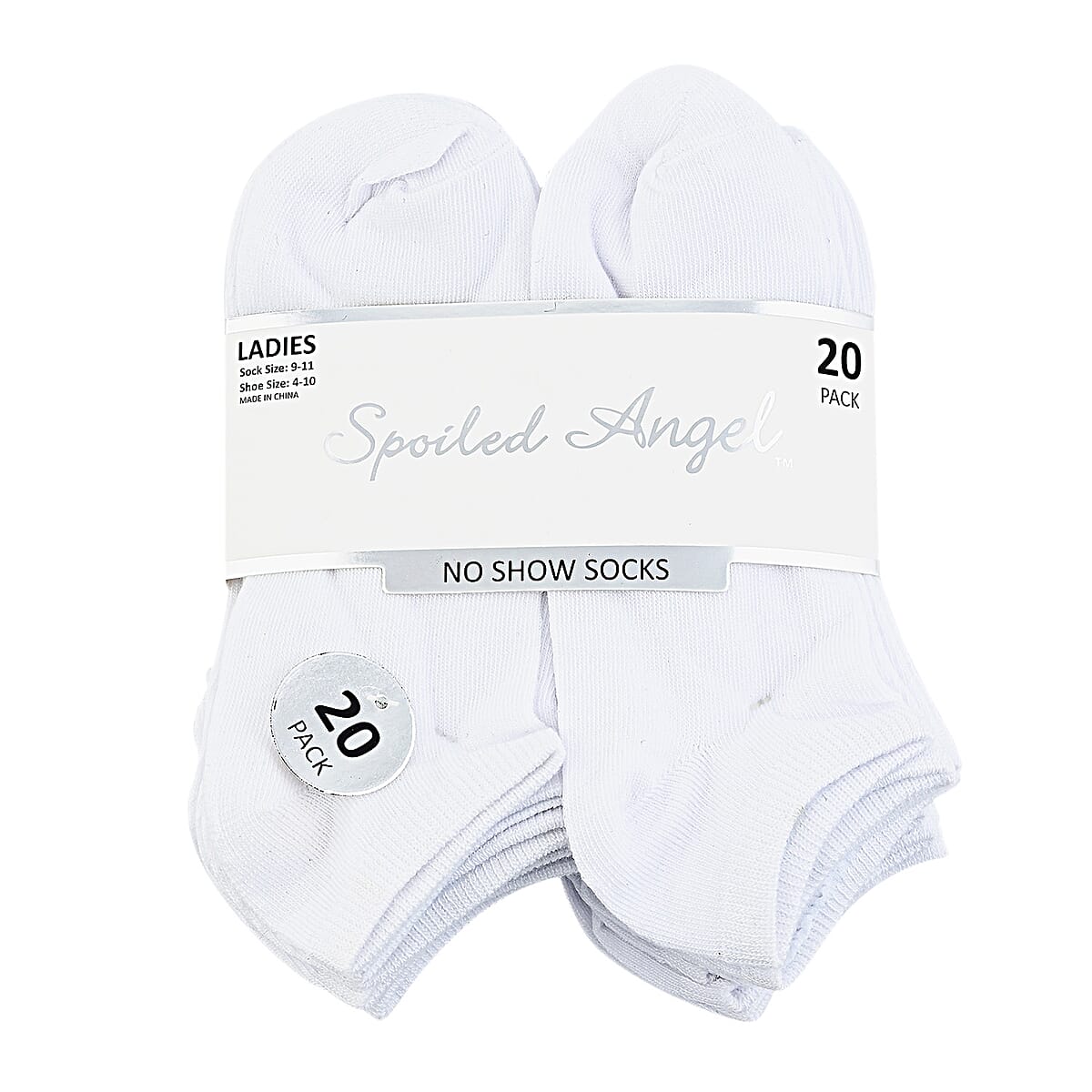 Closeout Spoiled Angel 20 Pairs Women's No Show Socks - White (Sizes 4-10) image number 1