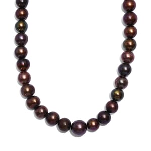 Brown Dyed Pearl Necklace in Stainless Steel 18 Inches