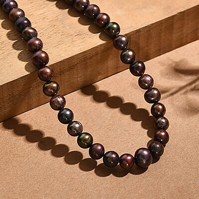 Brown Dyed Pearl Necklace in Stainless Steel 18 Inches