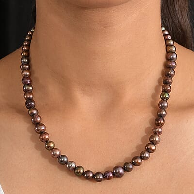 Brown Dyed Pearl Necklace in Stainless Steel 18 Inches