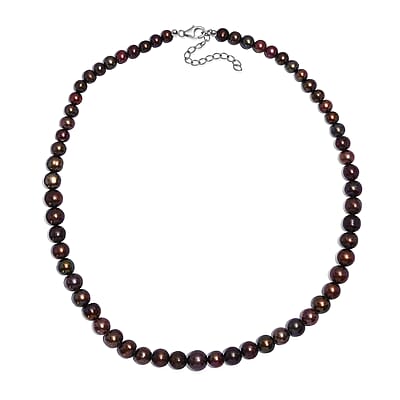 Brown Dyed Pearl Necklace in Stainless Steel 18 Inches
