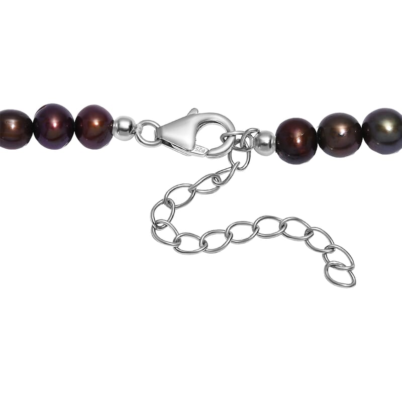 Brown Dyed Pearl Necklace in Stainless Steel 18 Inches