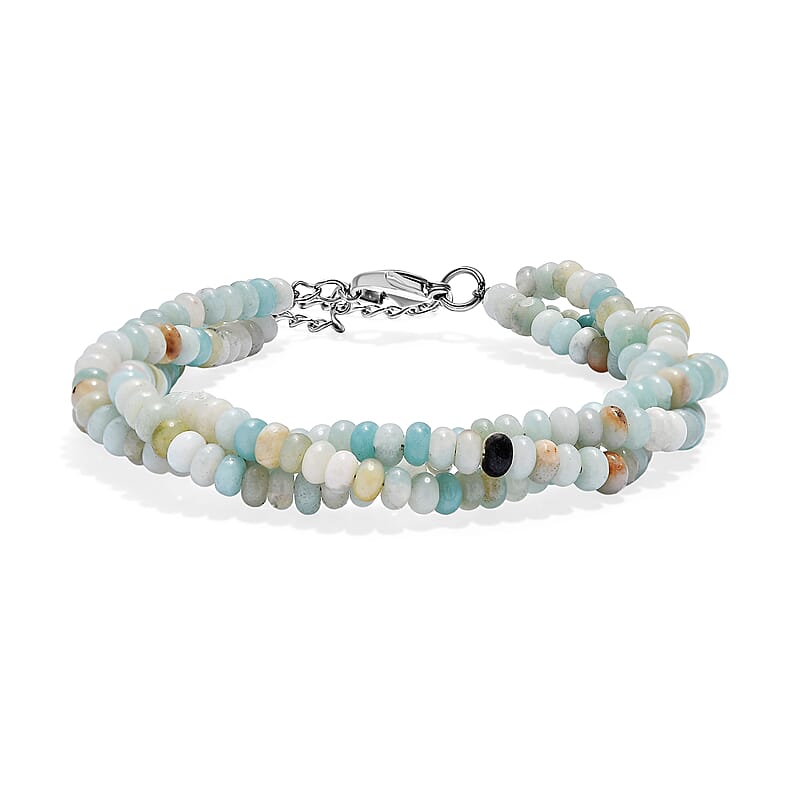Amazonite 80.00 ctw Beaded 2 Row Bracelet in Stainless Steel (7.25 In)