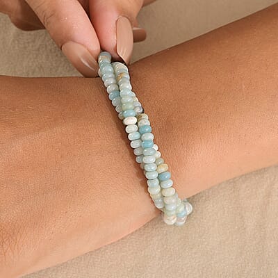 Amazonite 80.00 ctw Beaded 2 Row Bracelet in Stainless Steel (7.25 In)