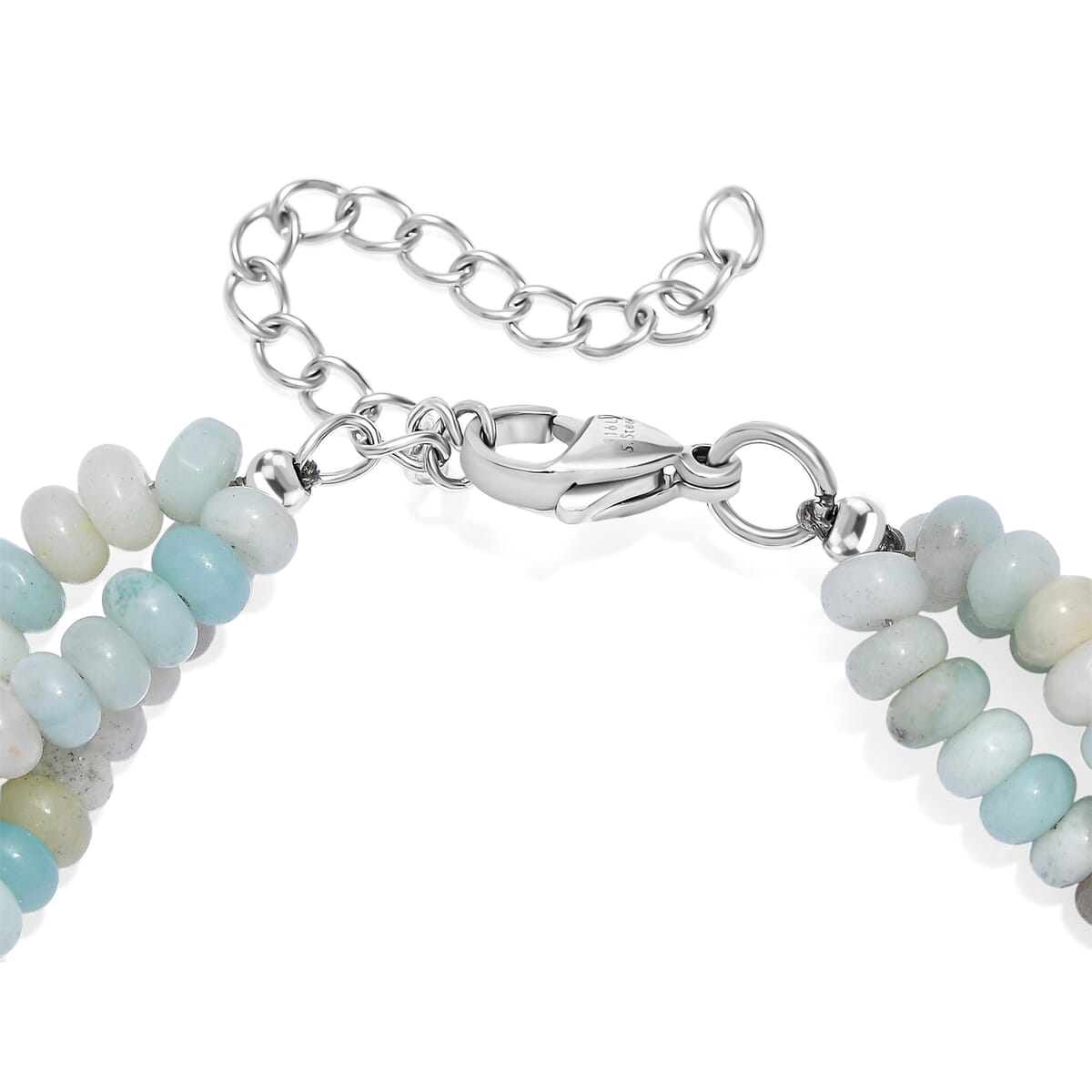 Amazonite 80.00 ctw Beaded 2 Row Bracelet in Stainless Steel (7.25 In) image number 3