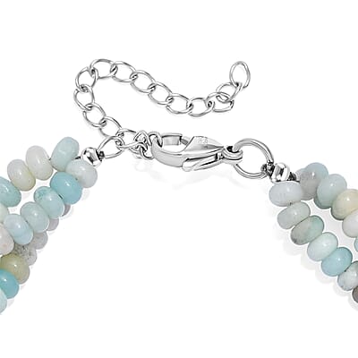 Amazonite 80.00 ctw Beaded 2 Row Bracelet in Stainless Steel (7.25 In)