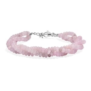 Galilea Rose Quartz 80.00 ctw Beaded 2 Row Bracelet in Stainless Steel (7.25 In)