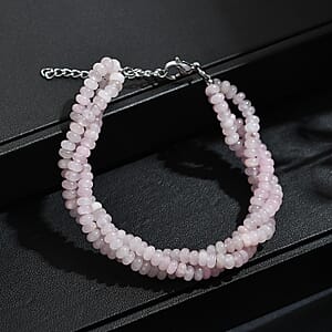 Galilea Rose Quartz 80.00 ctw Beaded 2 Row Bracelet in Stainless Steel (7.25 In)